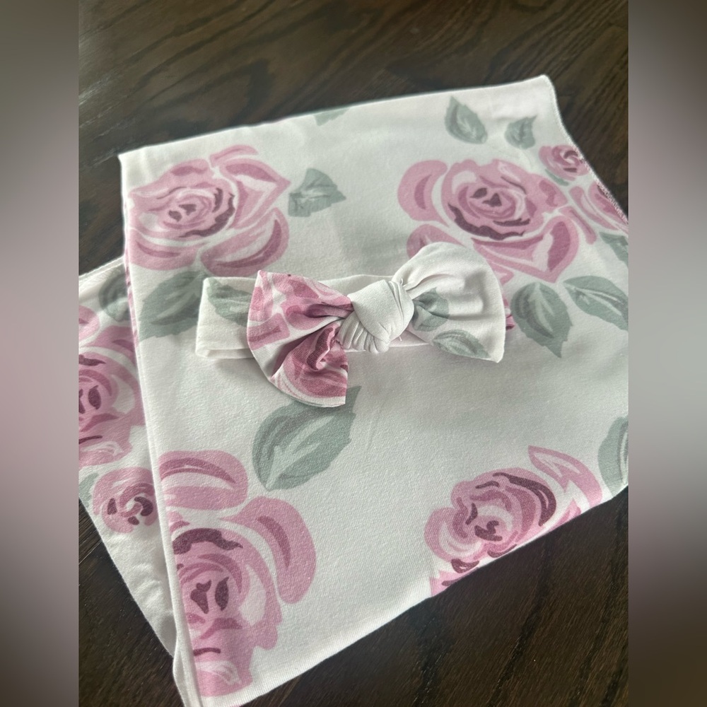 Baby Girl Swaddle Blanket & Headband Set